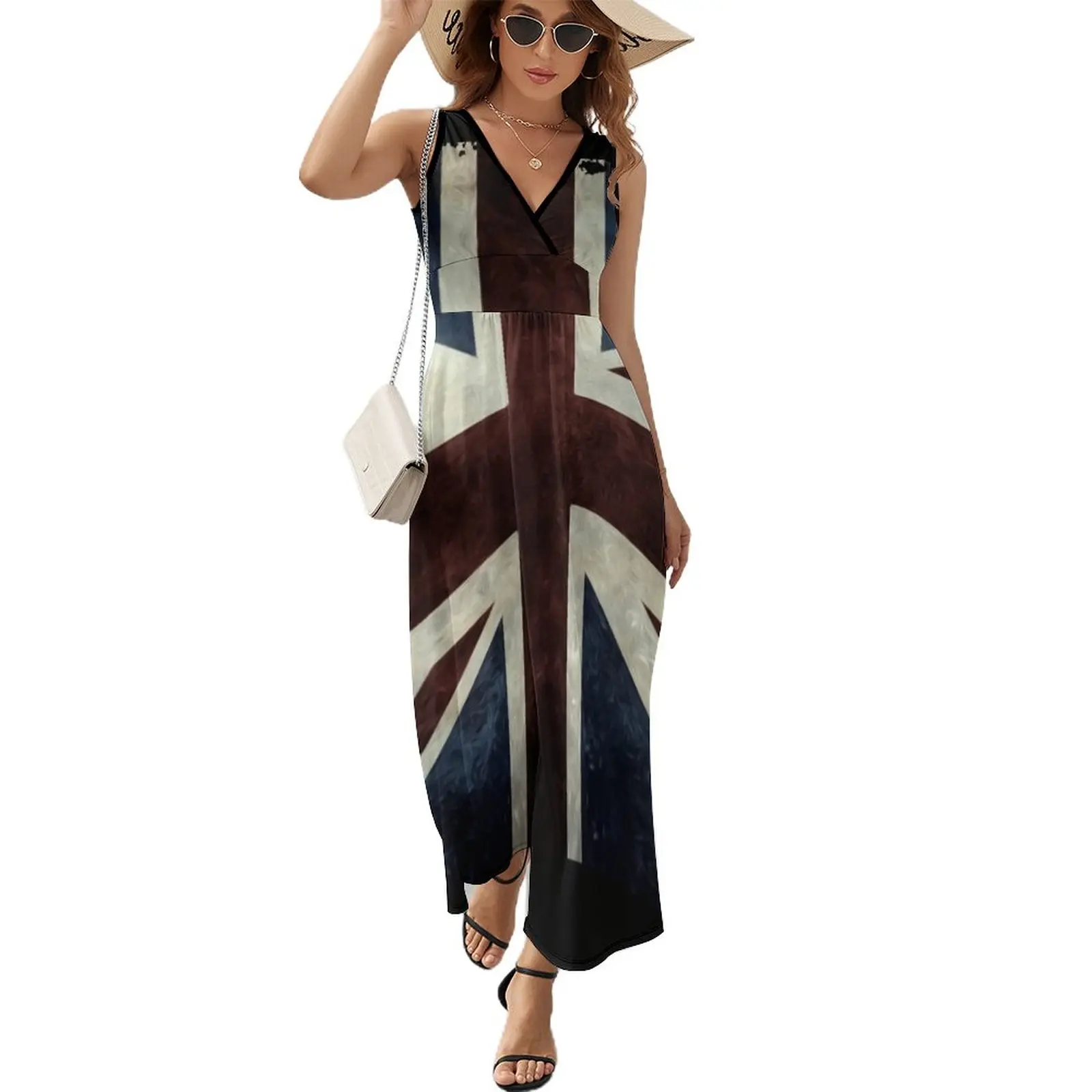 

A grunge looking distressed Union Jack uk version Sleeveless Dress prom dress 2023 summer dresses women 2023