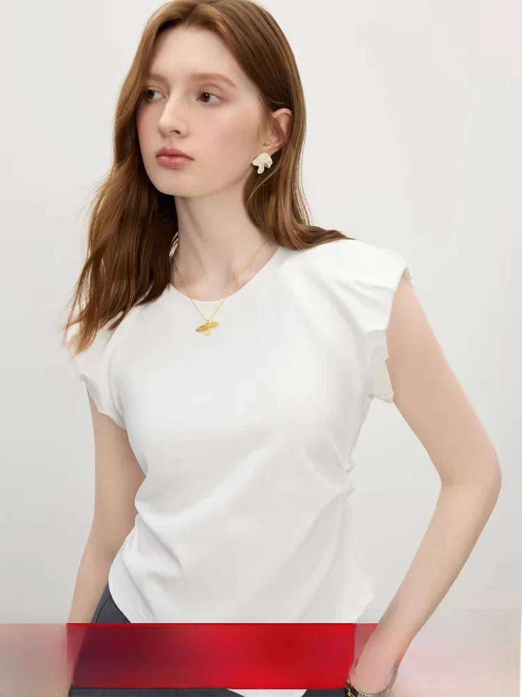 

Женская футболка Vivian Fan, приталенная, летняя, новая, однотонная, с асимметричным подолом, круглым вырезом, для повседневной носки