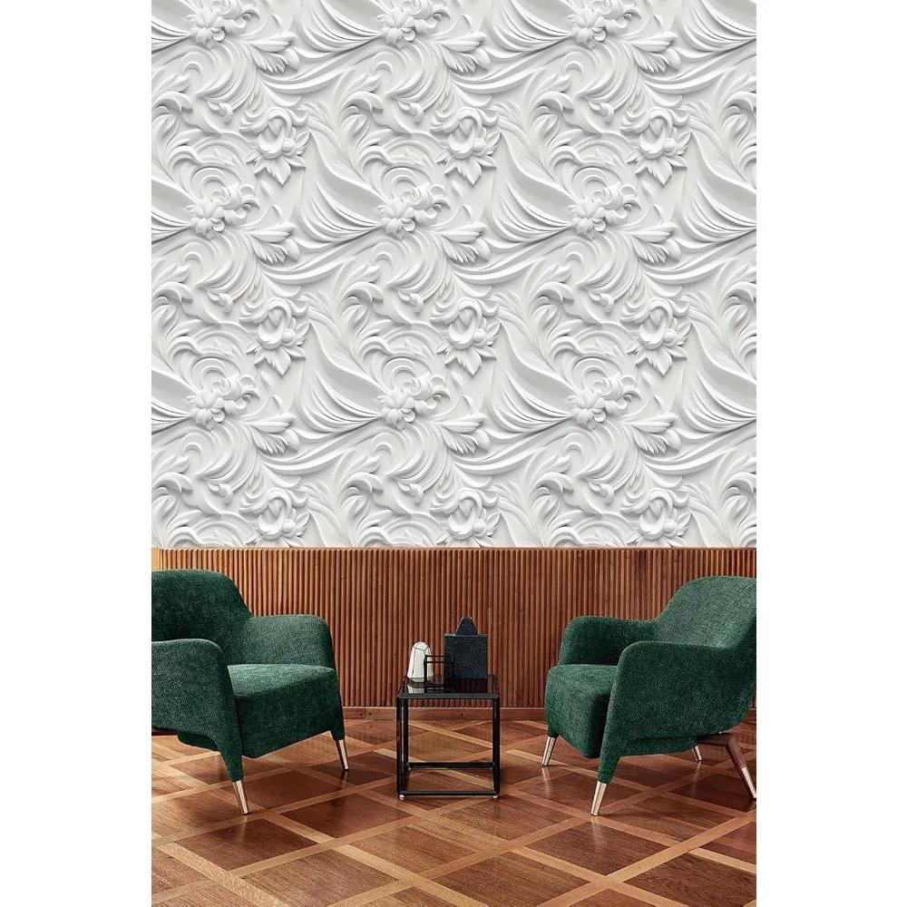 ورق جدران قابل للتقشير واللصق بالزهور البيضاء - فينيل قابل للإزالة للمستأجرين، مثالي للحمامات والمساحات الصغيرة