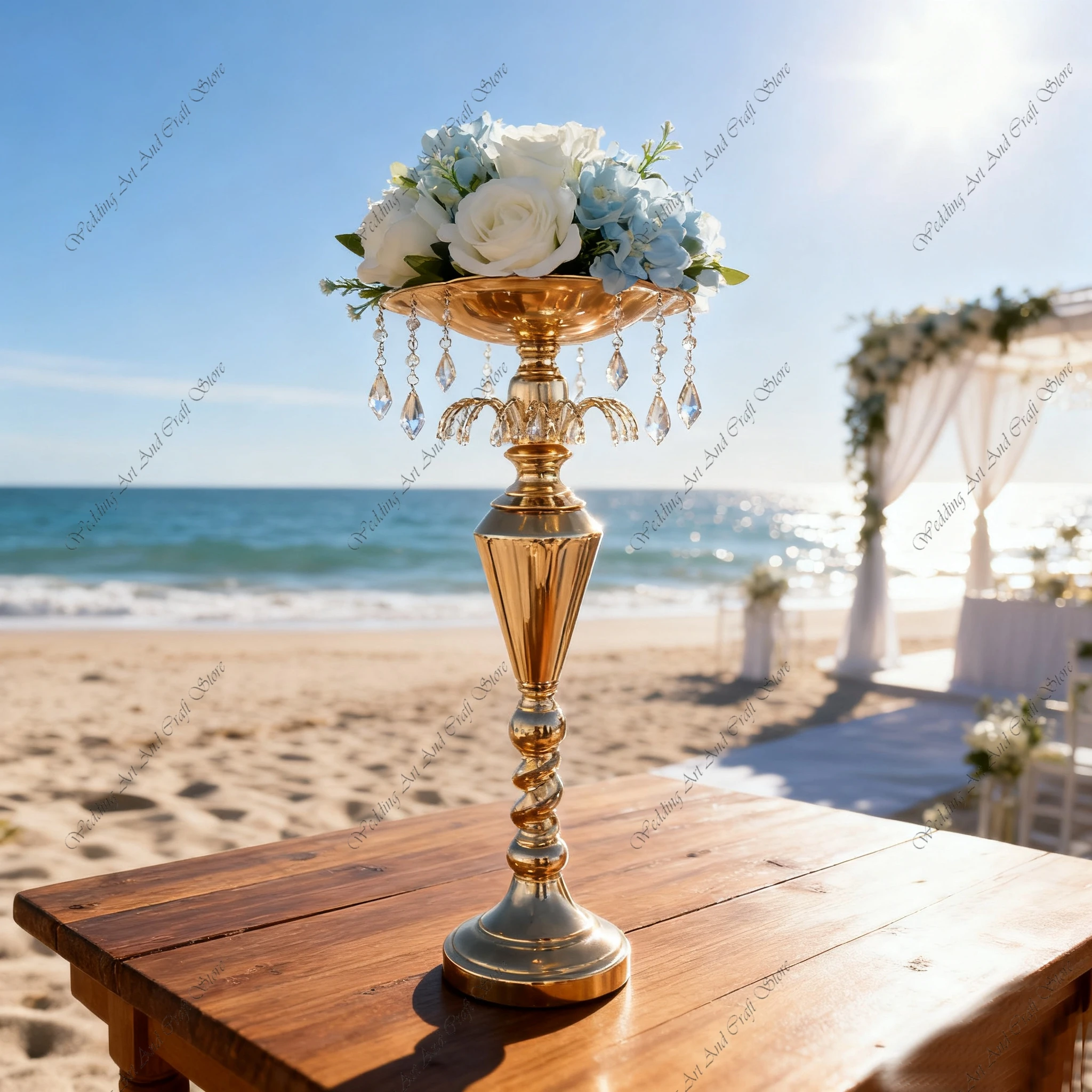 

12pcs 38-45-90cm f30 Gold Flower Stand with Crystal Draping Candle Stand Flower Vase Wedding Centerpieces & Table Decor ivy178