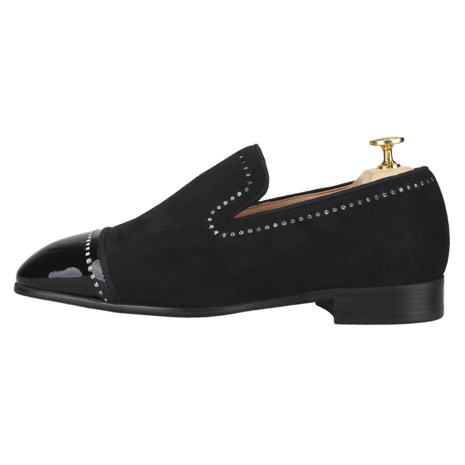 Piergitar 2025 Black Suede With Handmade Circle Of Crystal Rhinestones Men's Loafers For Fashion Party And Wedding Formal Wear