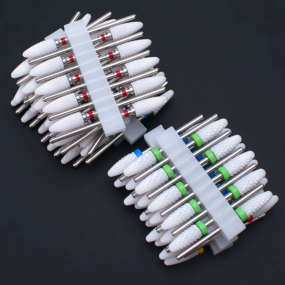 10pcs Ceramic Nail Drill Bits Set, Electric Manicure & Pedicure Milling Cutter, For Nail Polishing Machine