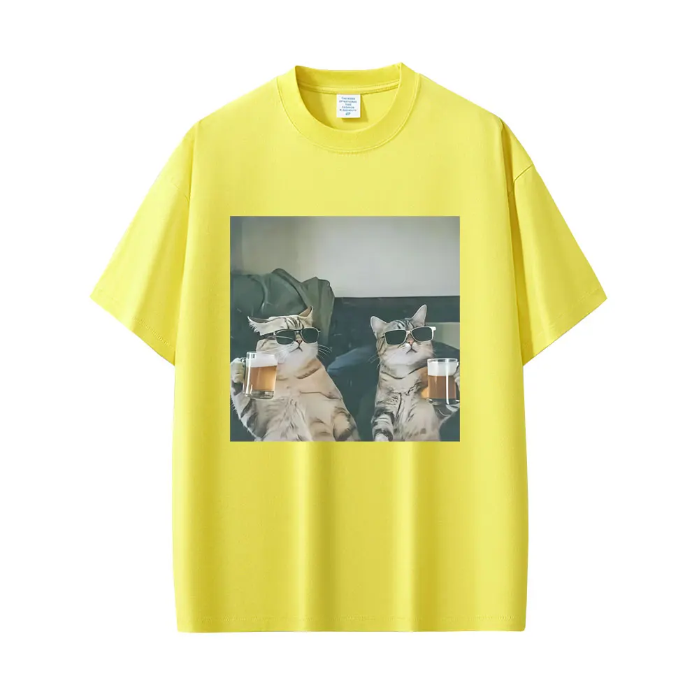 Cool chat boire de la bière drôle Meme T-shirt femmes décontracté Vintage à manches courtes T-shirt femmes mode col rond T-shirts