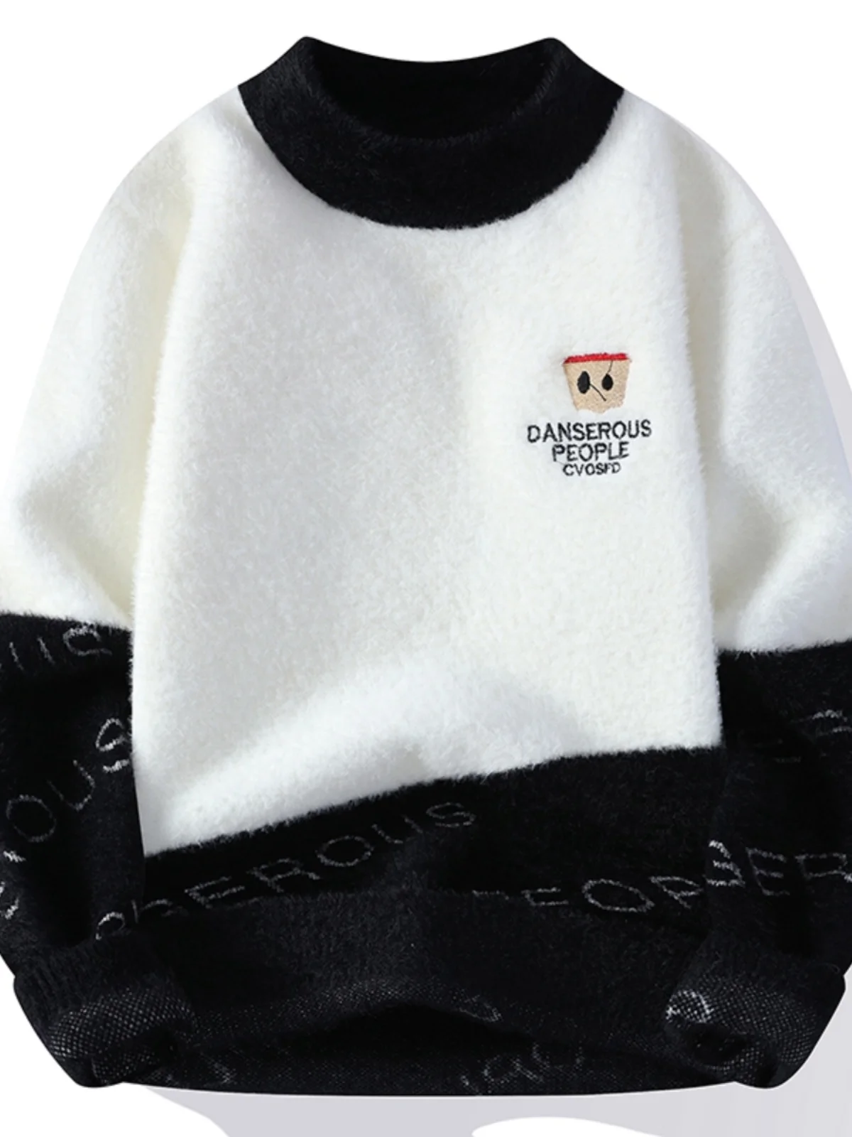 

Sli Mid-Ne Knitted Sweater Men's Faion Winter Long Sve Simulated Mink Fur Patchwork Color adient Youthful Urban ...