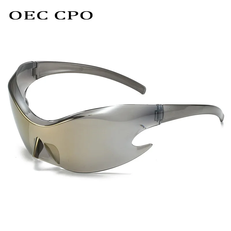 Oversized Goggles Punk Y2k Sunglasses Men Women Fashion 2000\'S Brand Mirror Sports Sun Glasses Female Rimless Eyewear Shades