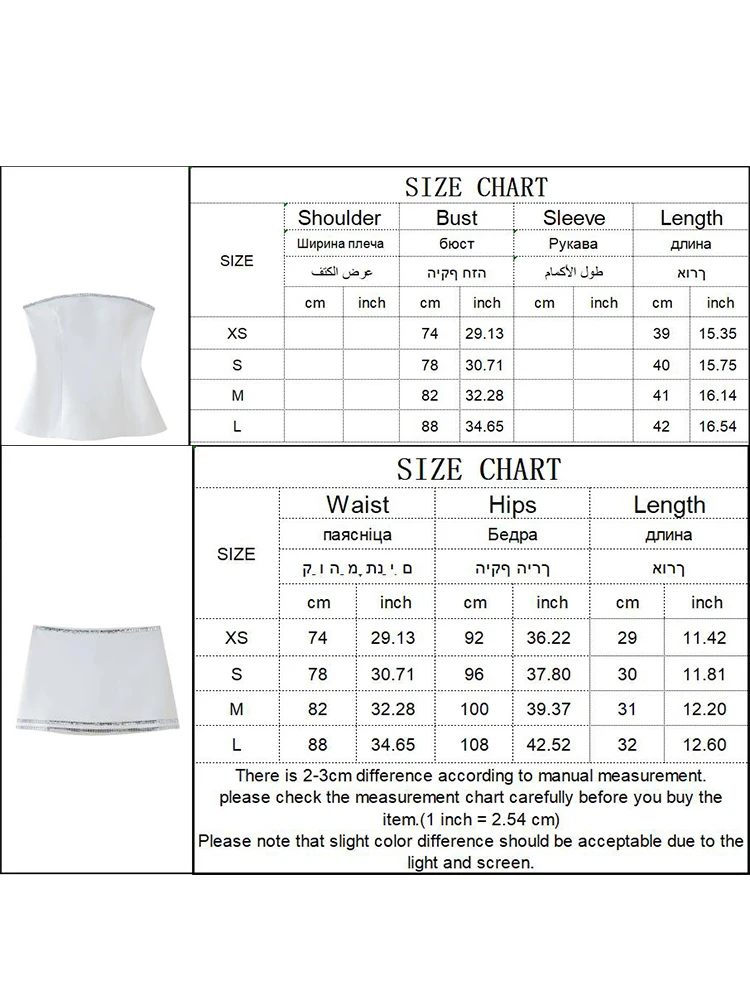 TRAF Women Sexy Diamonds 2 Piece Sets 2024 New Sleeveless Top + High Waist Mini Skirts Summer Casual High Street Suit