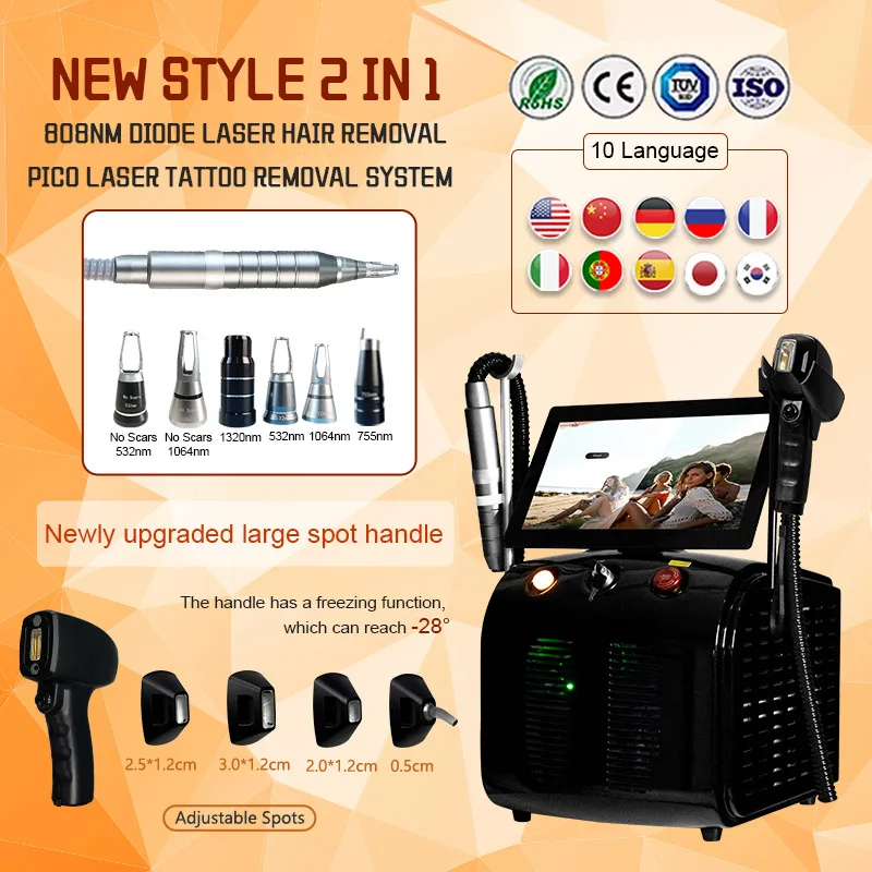 ADG High Power 1600W Skin Rejuvenation  Diode Laser Hair Removal 2 in 1 Picosecond Laser Tattoo Removal Carbon Peeling Machine