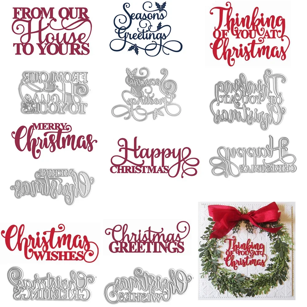Metall-Stanzformen mit Weihnachtsmotiv, Text, Prägung, gestanzt, 2025, neu für DIY-Weihnachtskartenherstellung, Scrapbooking, Bastelbedarf