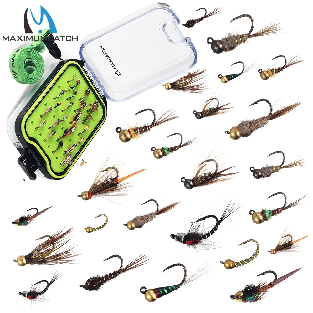 Maxcatch Nymph Fly Fishing Flies Kit 24pcs Assortment Hand Tied Nymph Flies Waterproof Fly Box Portable Travel Fly Fishing Kit