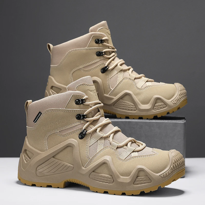Men's Tactical Desert Boots Ultralight  Outdoor Hiking Shoes Rugged Non-Slip Sole for Multi-Terrain Trekking Sport Activities