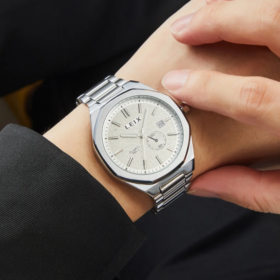 남성 클래식 손목 시계 비즈니스 라운드 다이얼 스테인레스 스틸 스트랩 쿼츠 시계 남성용 시계 Dropshipping