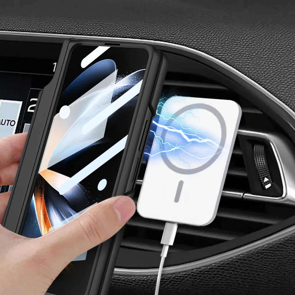 Etui do Samsung Galaxy Z Fold 6 7 4 Magsafe Bezprzewodowe Ładowanie Magnetyczne Zawias Uchwyt na Rysik Podstawka z Folią Ochronną do Z Fold5 Fold3 — zdjęcie produktu 3