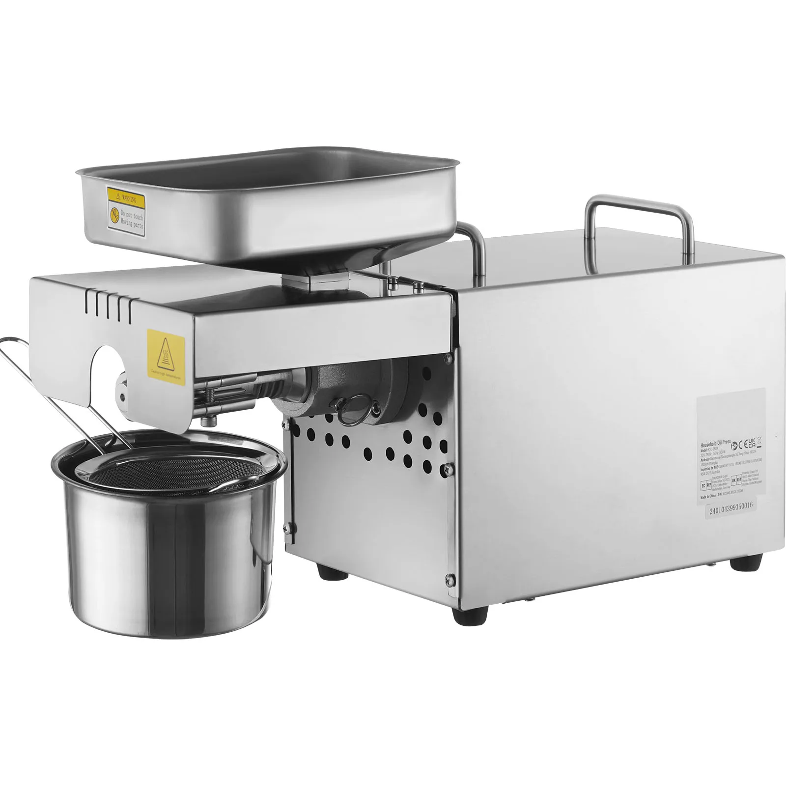 

SucceBuy 850W Stainless Steel Oil Extractor Machine, 0-300℃ / 32 - 572 ℉ Adjustable Temperature Hot Press Oil Expeller