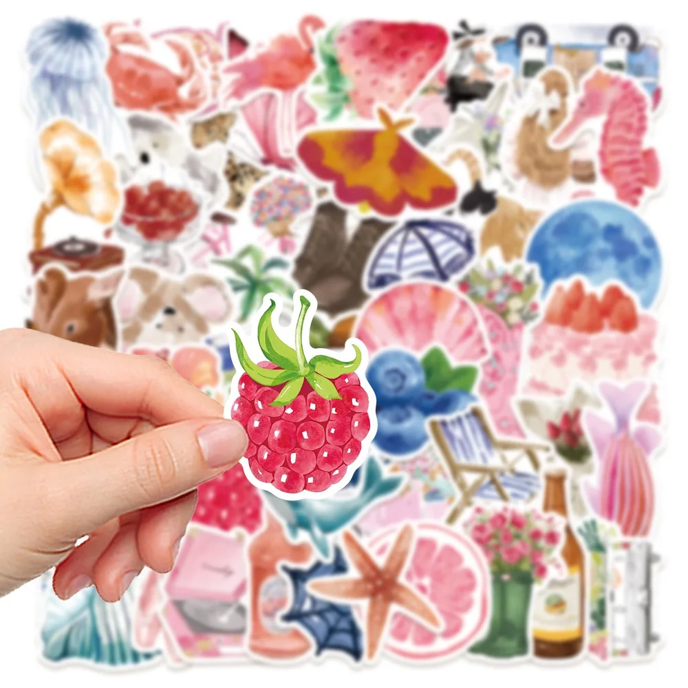 50Pcs Cute Pink Watercolor Stickers Diary DIY Stickers Scrapbooking Phone Luggage Skateboard Waterproof Decals