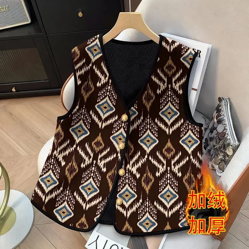 Velvet Thickened Warm Vest 2025 Autumn and Winter New Cold-proof Jacket Vest Vest Button Cardigan Top