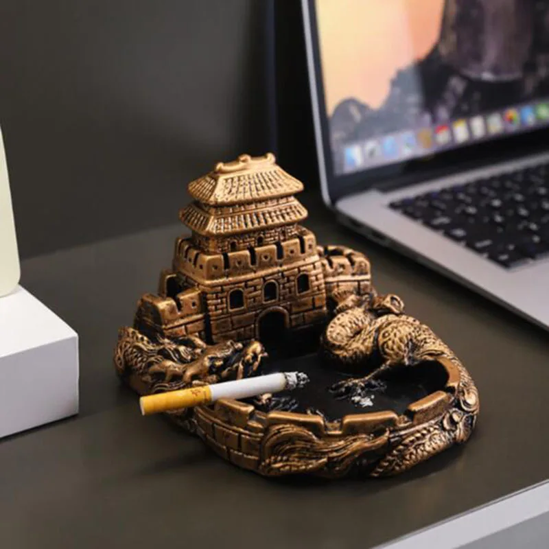 Chinese Style Resin Rise Dragon Ashtray Creative Ash Tray Smoking Holder Office Study Room Home Decoration Ornament
