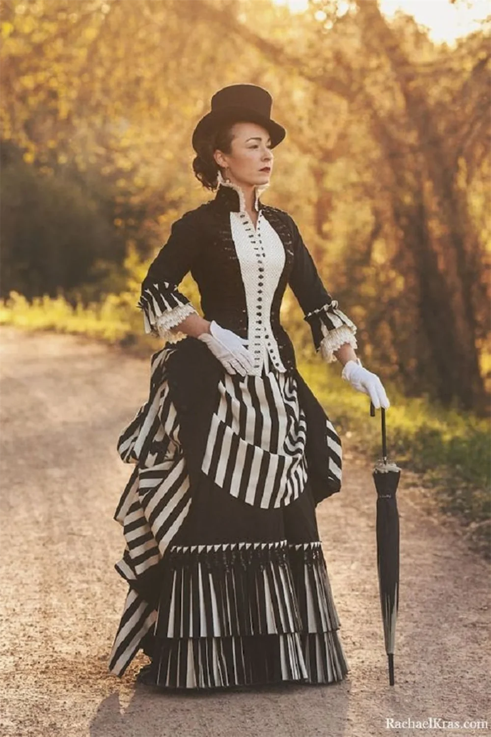 Victorian Gothic Black White Stripe Dress Medieval Bustle Vintage Women Ball Gown Dress Rococo Gown Fancy Forest Costume