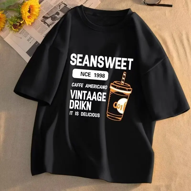 Fashion Seansweet Printed Women T-shirt Harajuku 2025 Summer Short Sleeves T Shirt Female Casual Unisex Streetwear Clothing Tops