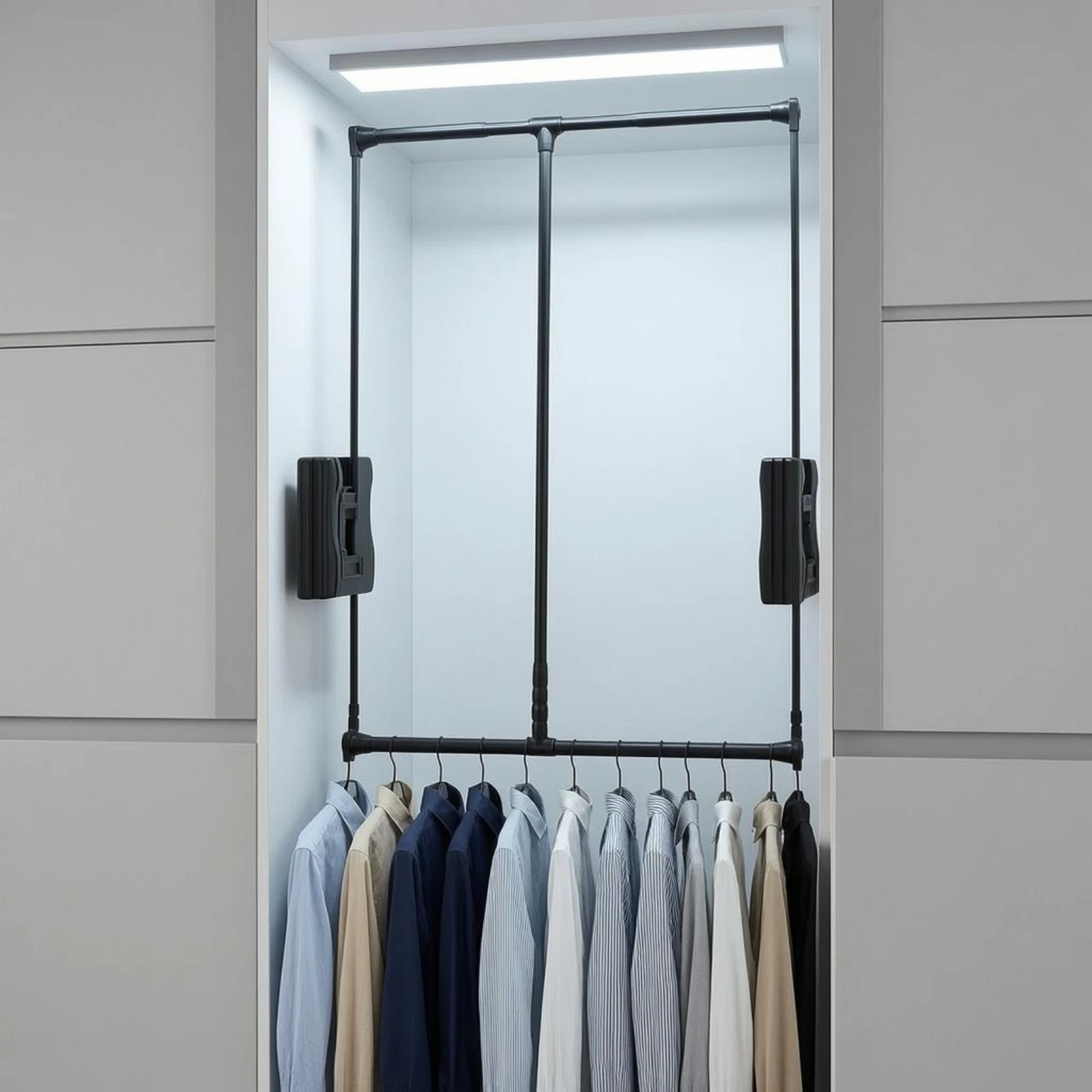 Lift-down Wardrobe Rod Aluminum Alloy Pull-out Hanging Rod Closet Lift Rail Black Finish Heavy Duty