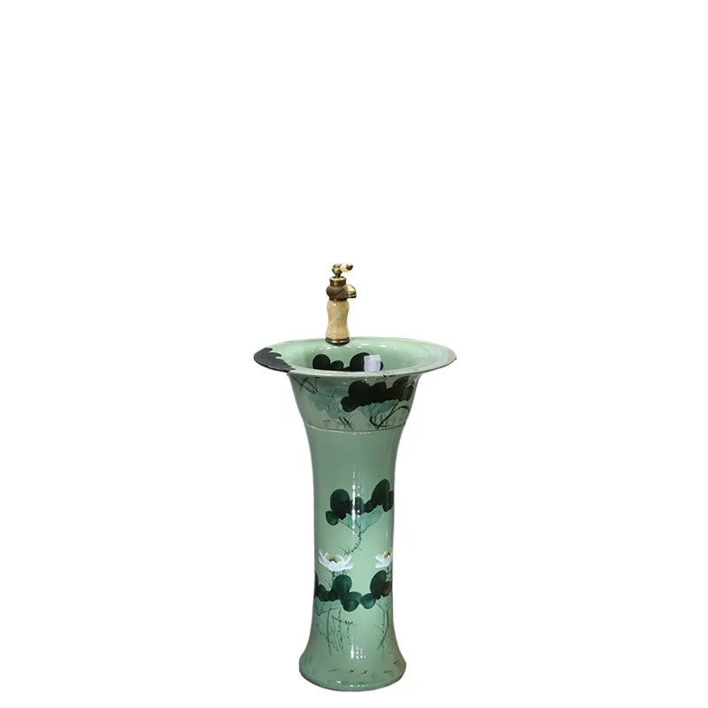 

Chinese column basin, balcony floor-to-ceiling ceramic washbasin, bathroom, vertical integrated washbasin