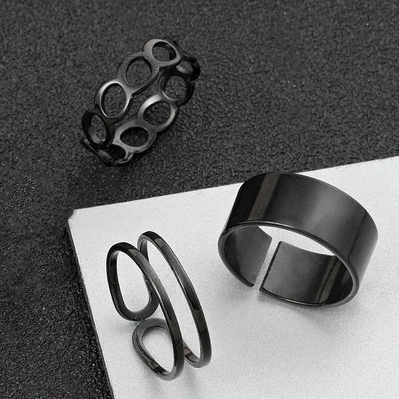 3PC/SET Titanium Steel Ring  Jewelry With Non Fading design, Niche Opening Adjustable set, Plain Ring Ring