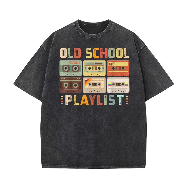 

Cassette Tape Music 80s Retro Old School Playlist Pure Cotton T-shirt For Man Oversized Art Graphic Clothing Printed