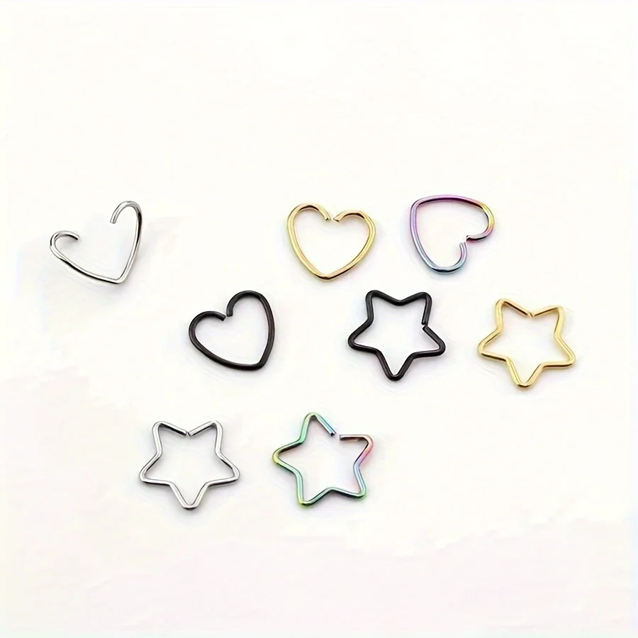 1pcs/4pcs Stainless Steel Hollow Heart/Star Shape Earrings Nose Rings Suitable For Daily Wear Non-Piercing Jewelry For Woman