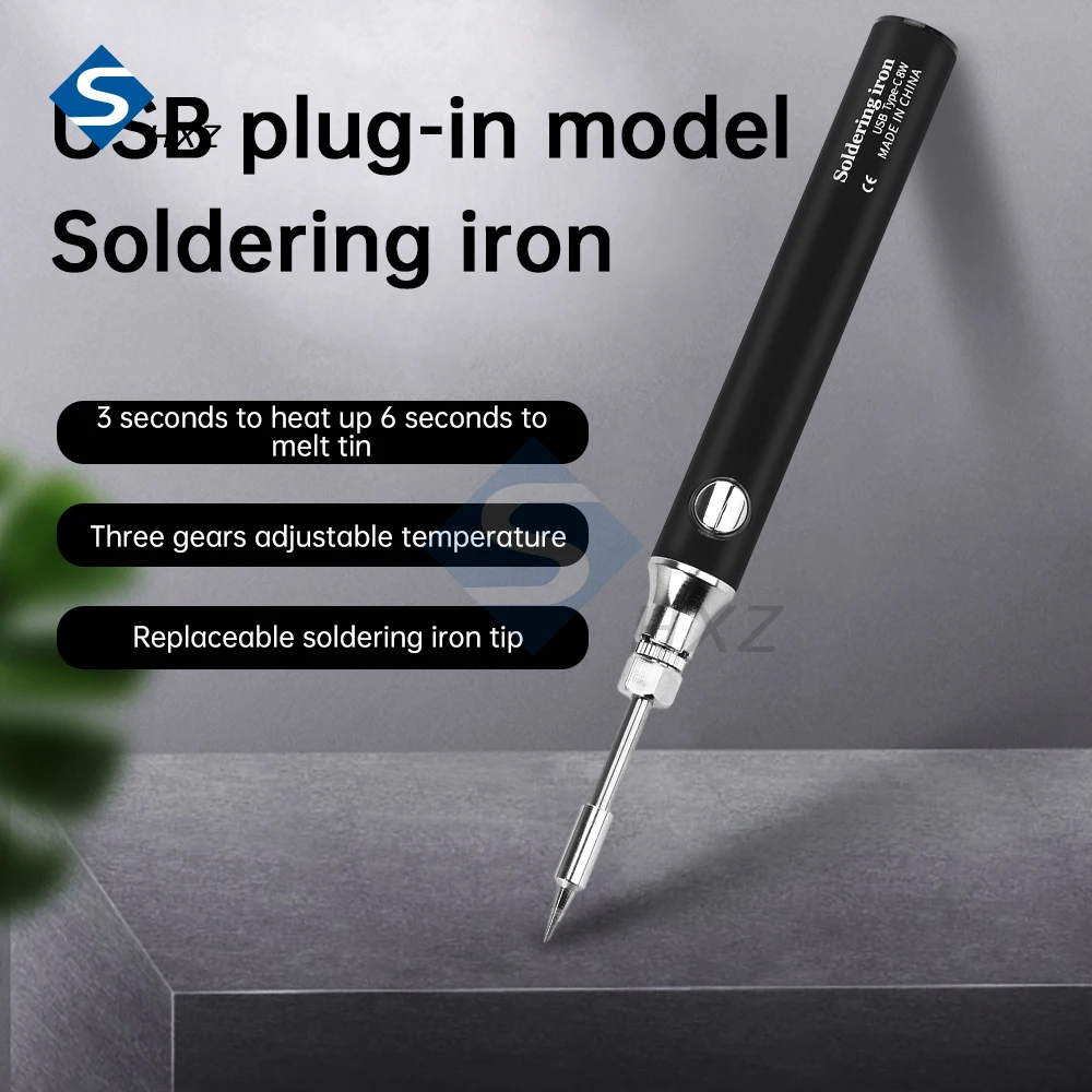 DC 5V 2A Electric Soldering Iron USB TYPE-C Interface Plug-in Model Temperature Regulation Small Mini Soldering Iron 300~450℃ 8W