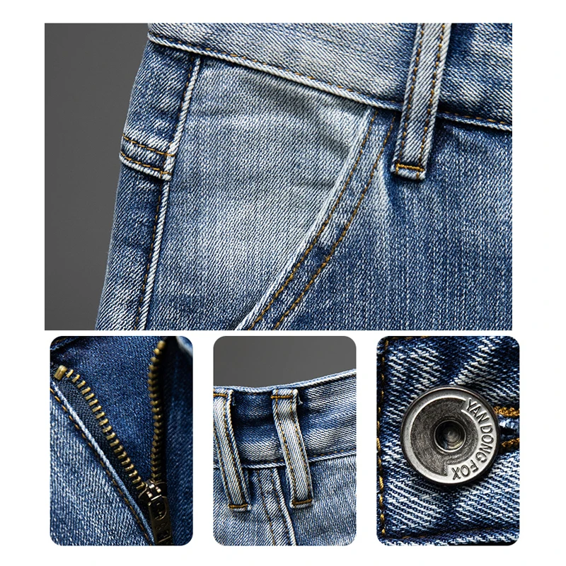 High -quality American retro workers elastic denim shorts Baggy Jeans loose large -size straight pants high street pants