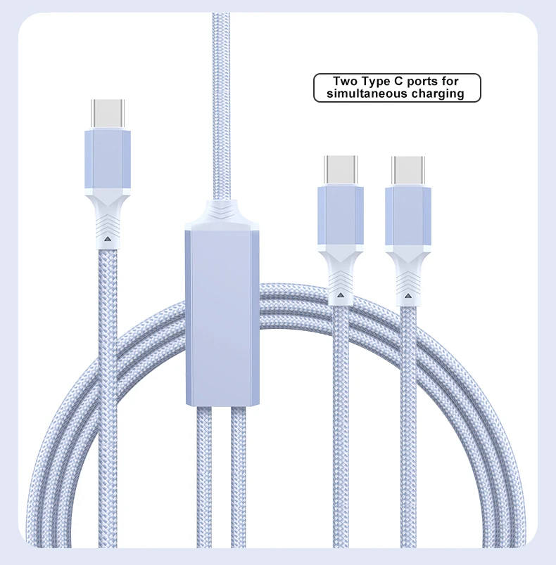 2 in 1 USB C to Dual Type C PD Fast Charging Data Cable,Multi Functional Braided Cord for iPhone 17/17Pro/16 Max Series,Samsung