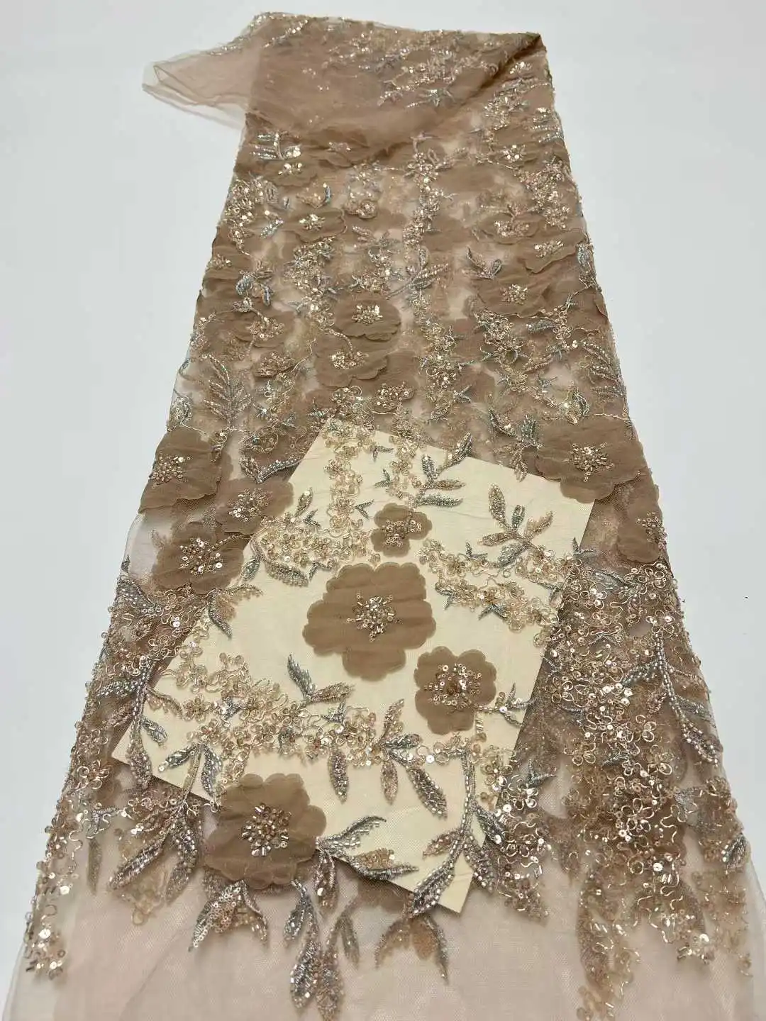 Luxury African Groom Sequins Lace Fabric High Quality Beaded Embroidery Lace French Tulle for Nigerian Wedding Dresses