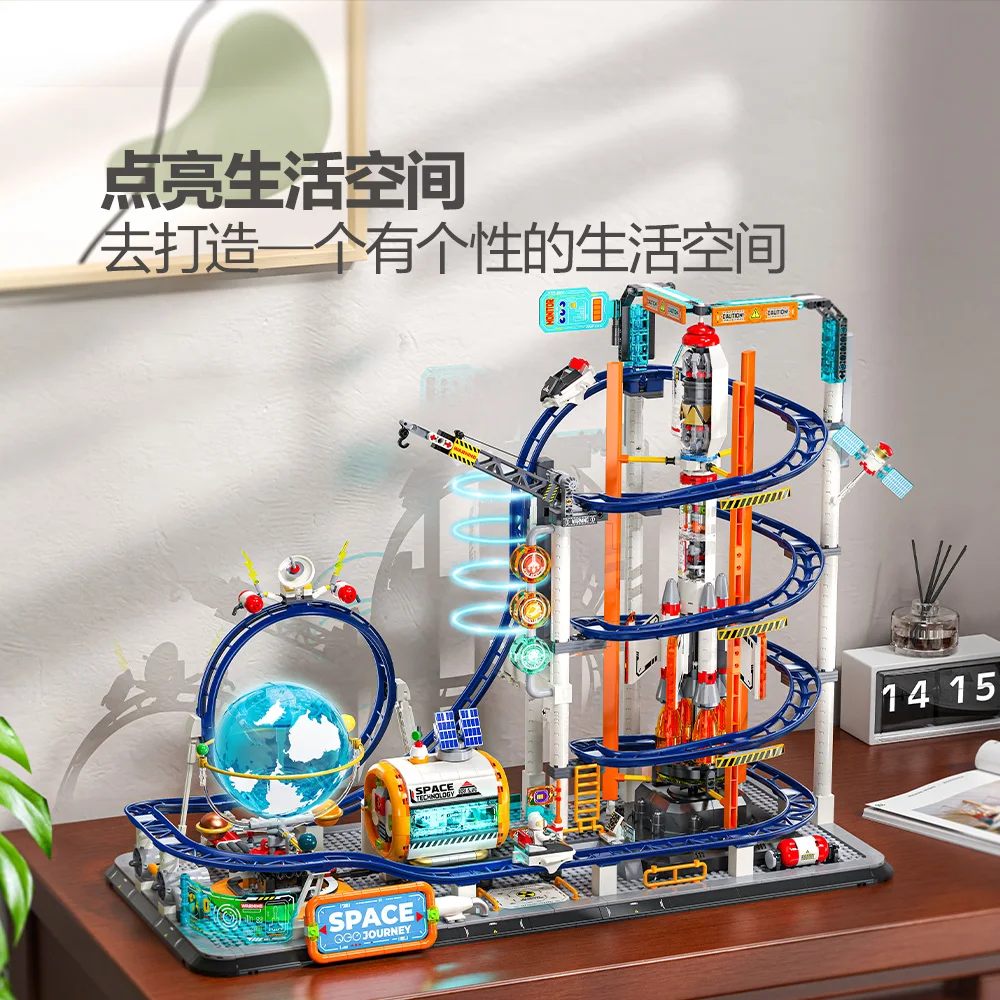 

Feimibox New 1918pcs Building Blocks Electric Rail Roller Coaster Splicing Model Rocket Assembly Toys Puzzle Ornaments Gifts