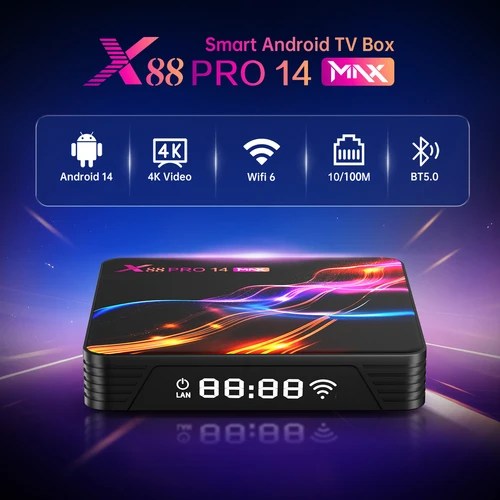 X88 Pro 14 Max Android 14,0 Smart TV Box RK3528 2,4G/5G WIFI6 4K HD BT5.0 H.265 decodificador reproductor de transmisión multimedia para Internet TV