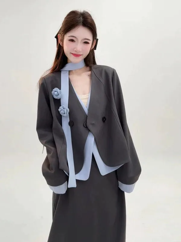 

Модный повседневный элегантный винтажный комплект из двух предметов для женщин: новинка весна-осень 2025, с длинным рукавом, V-образным вырезом и застежкой на пуговицах