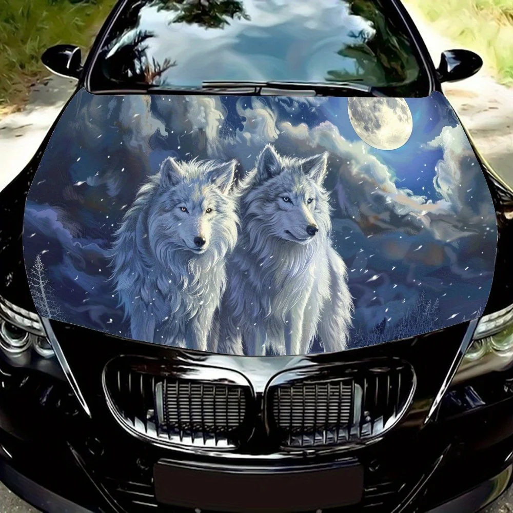 

Мистический Белый Волк Луна Небо ПВХ автомобильные виниловые обертки, самоклеящаяся водонепроницаемая наклейка на капот автомобиля, защитная палка для украшения автомобиля