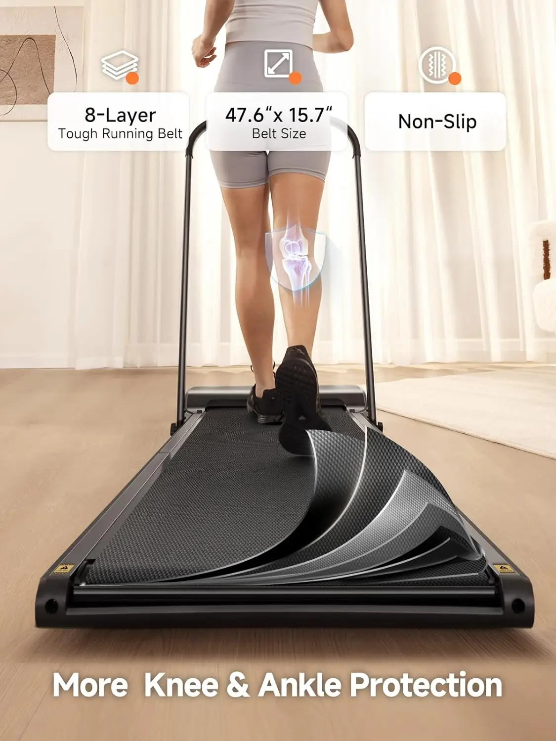 Foldable Walking Pad with Handle Bar Under Desk Treadmill for Home Office Small Spaces Adaptive Speed Control