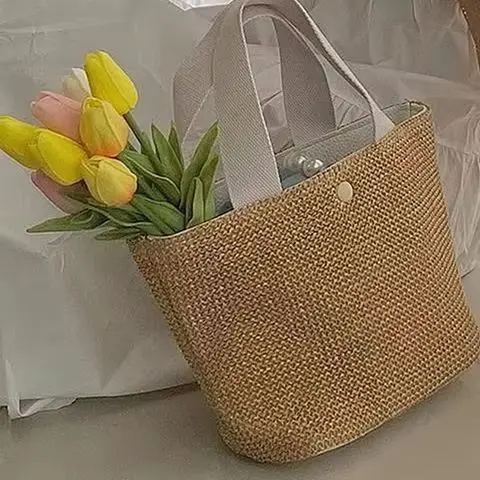 

Fashion Ladies Straw Woven Handbag Women Summer Holiday Beach Casual Totes Top-Handle Bags Elegant Retro Shoulder Bags