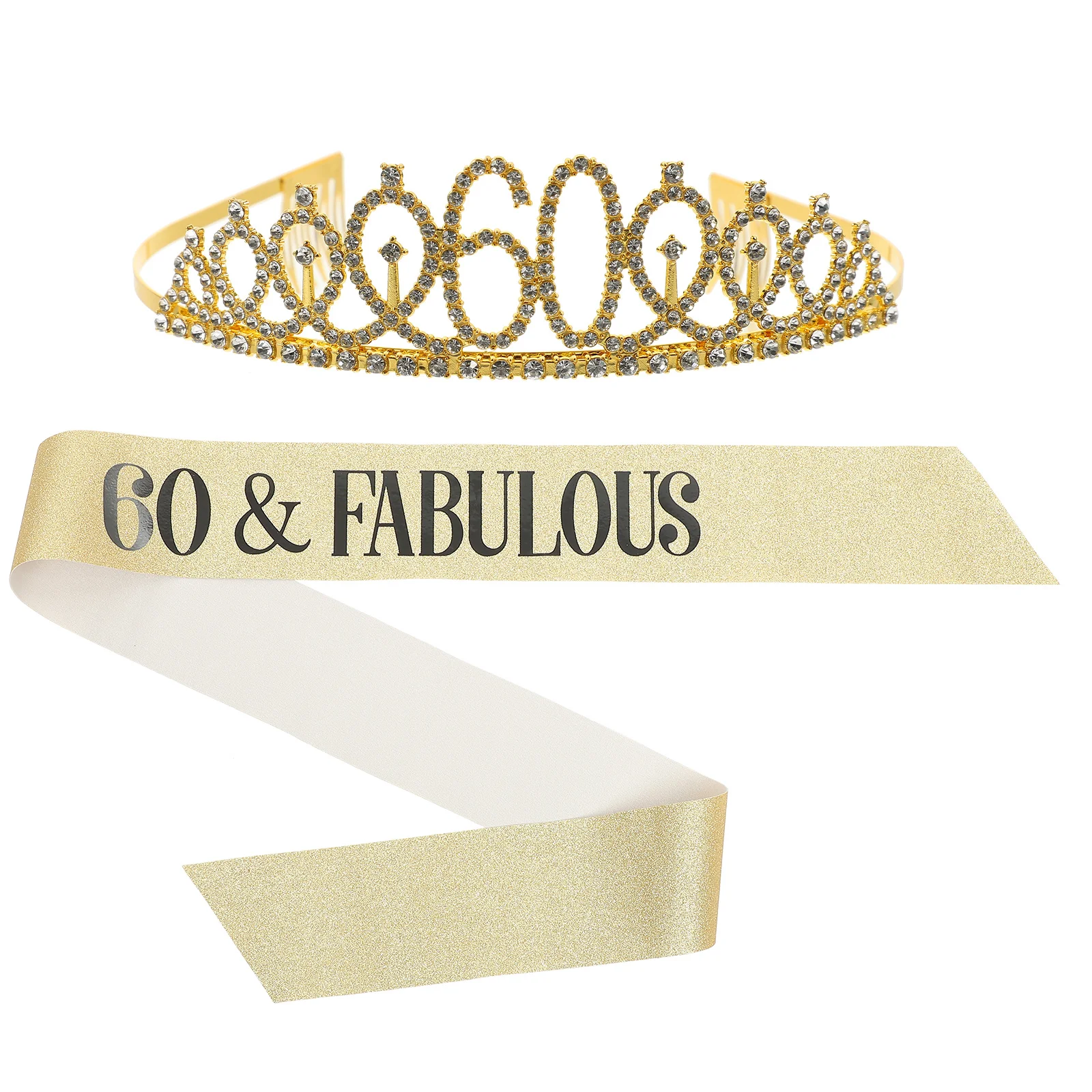 

1Set 60th Birthday Crown Sash Set Brighten Up Your Party Female Decorative Shoulder Strap Gift Idea Celebration