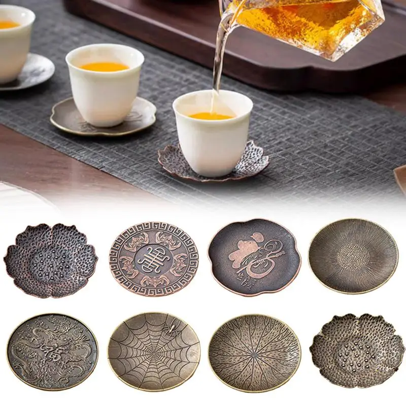 Alloy Coasters Retro Zen Kung Fu Teacup Mat Scratch Resistant Coffee Cup Pad for Dining Table Tea Ceremony Daily Use