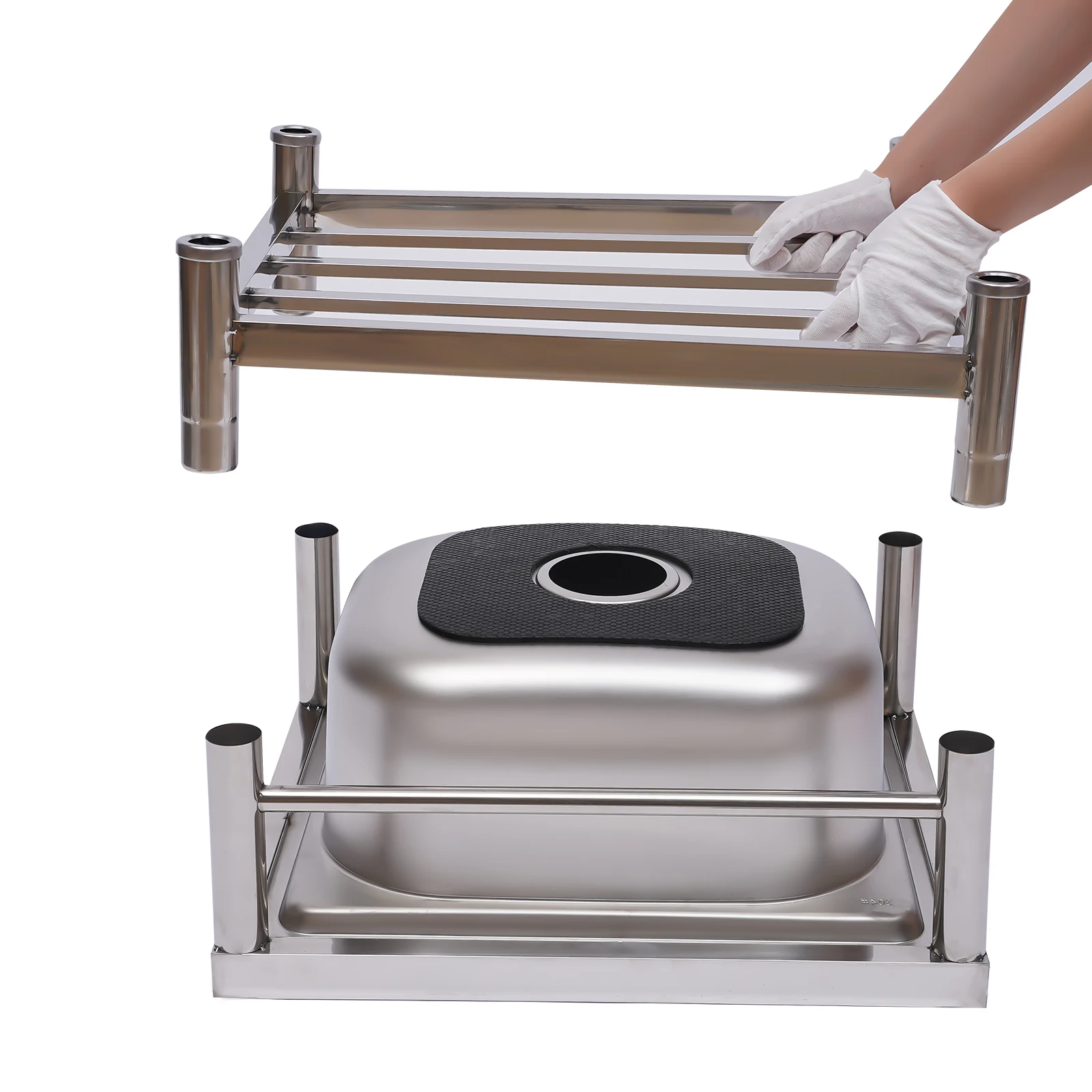 Free Standing Stainless-Steel Single Bowl Commercial Restaurant Kitchen Sink, Utility Washing Hand Basin w/ Storage Shelve