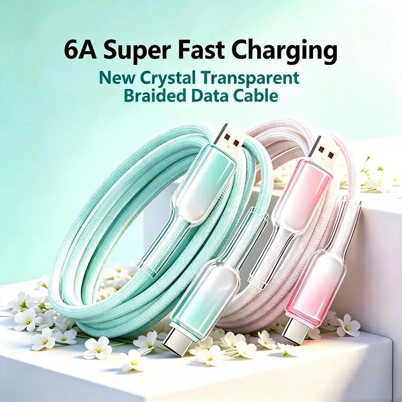 6A Braided USB C Charging Cable Super Fast Charging Crystal Clear Design Perfect For Home Office Travel Daily Use
