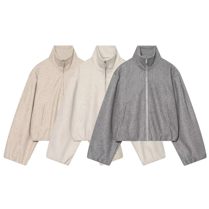 Guobioziy Women's 2026 Spring and Autumn New Fashion Versatile Stand Collar Zipper with Gathered Hem Loose Oversized Jacket
