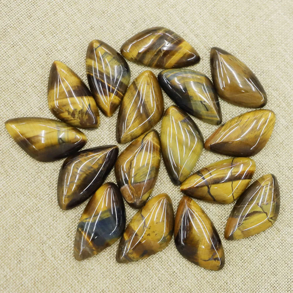 35*19mm Natural Stone Yellow Tiger Eye Cabochon Ornaments Triangle Bead No Hole Fit Handi Craft Home Decoration 12Pcs Wholesale