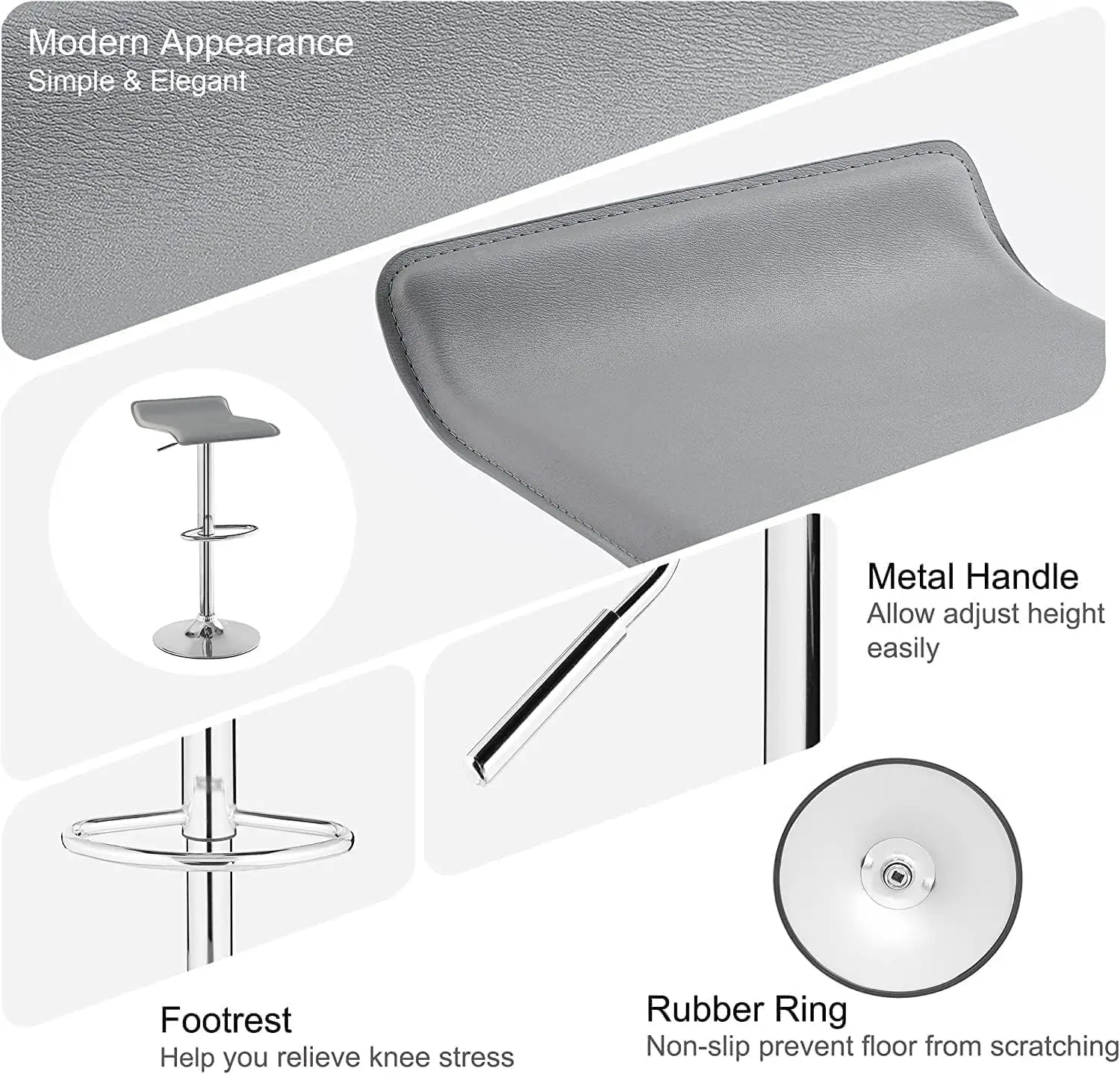 Stools Set of 4, Armless Adjustable Swivel Barstools, Modern Backless Counter Height Stools for Kitchen, Island, Bar, Light Grey