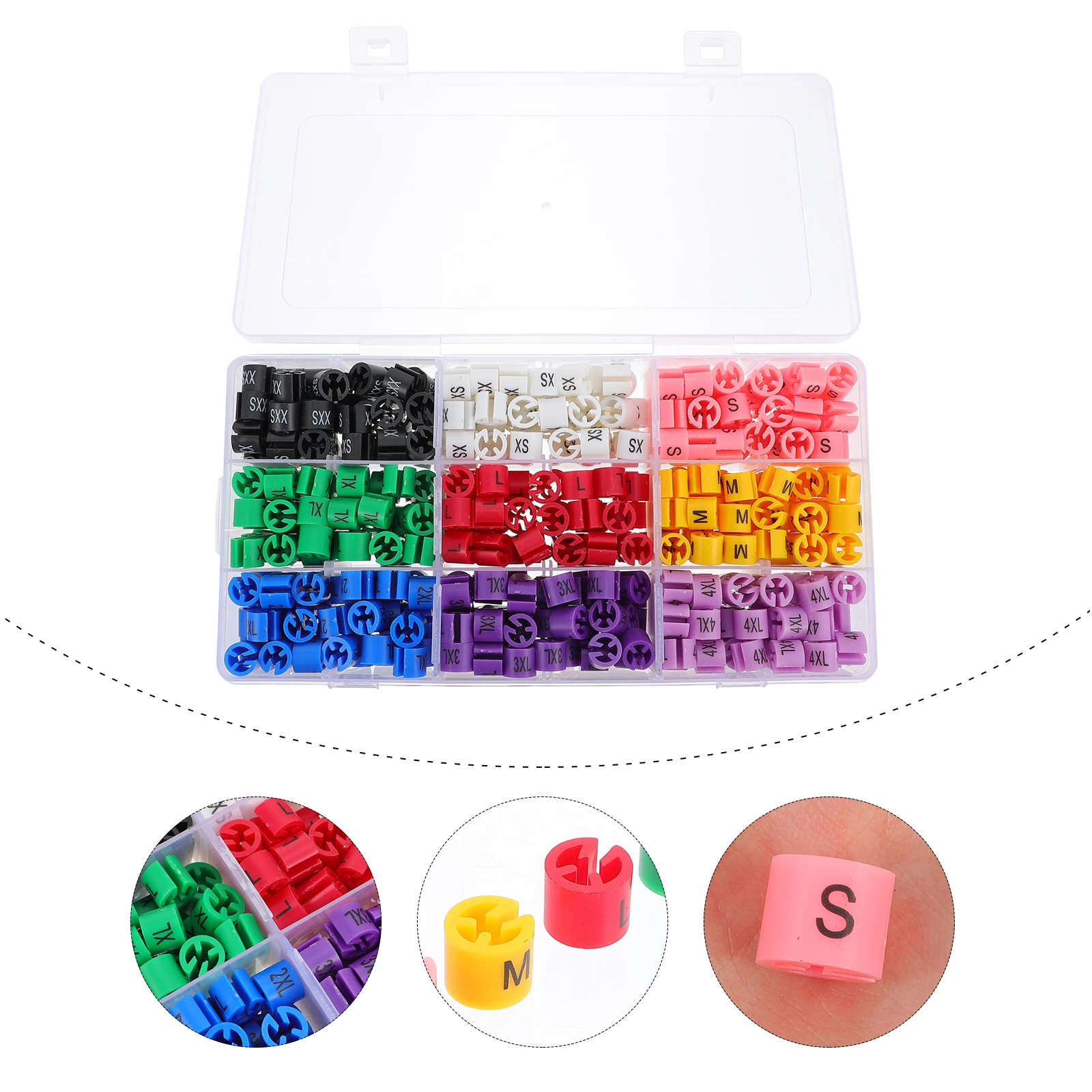 

450 Pcs Size Hanger Clothes Hangers Markers Multicolor Clip Clothing Clips Rings for Labels Tags Boxed