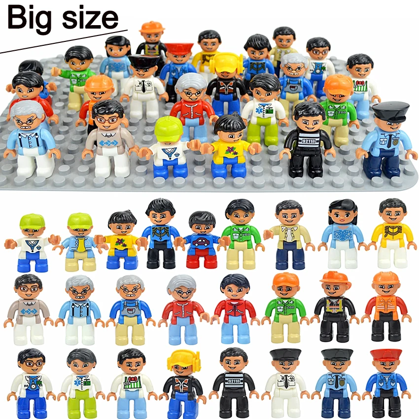 Big Size Building Blocks Figures Action Dolls Series House Family Princess Policemen Farmer Large Bricks Compatible Duploes Toys