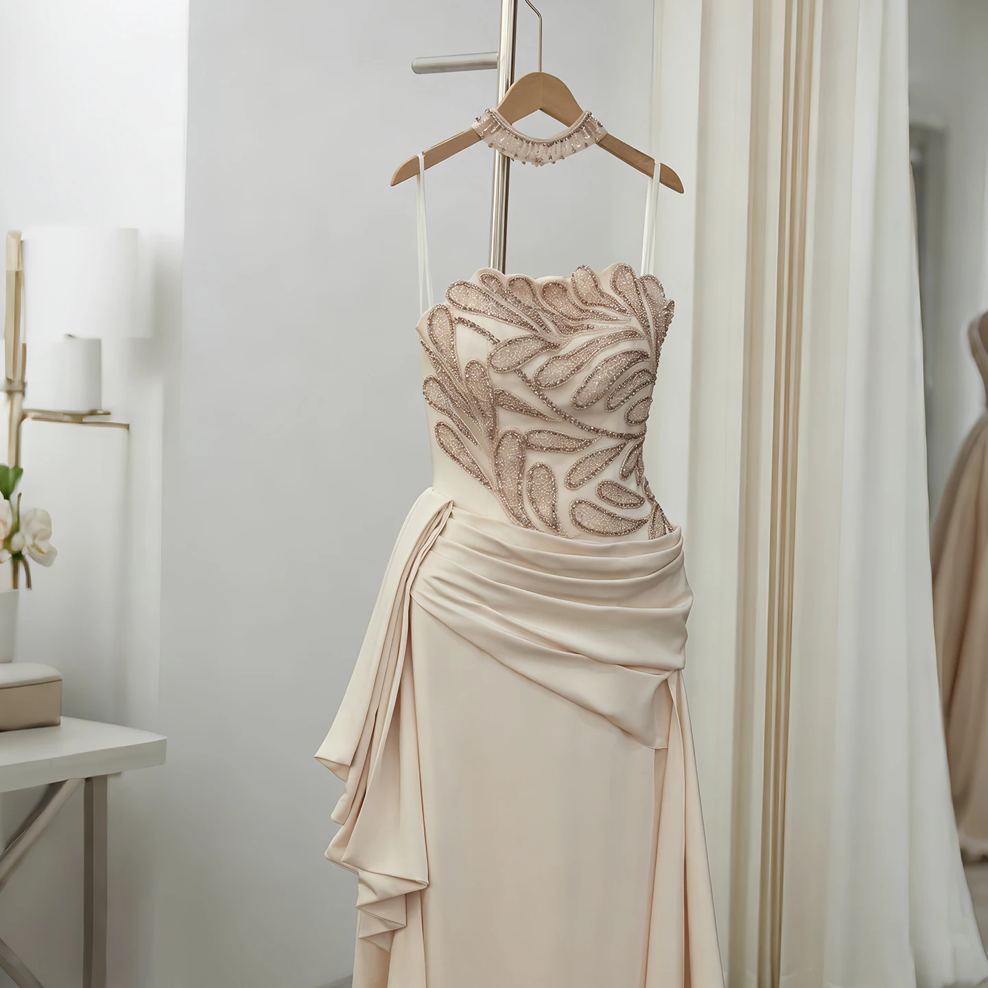 Sharon Said Elegantes Langes Formelles Abendkleid Luxuriöses Perlenbesetztes Plissiertes Damenkleid für Hochzeitsgäste Arabisches Kleid SS242 Maßanfertigung – Detail 17