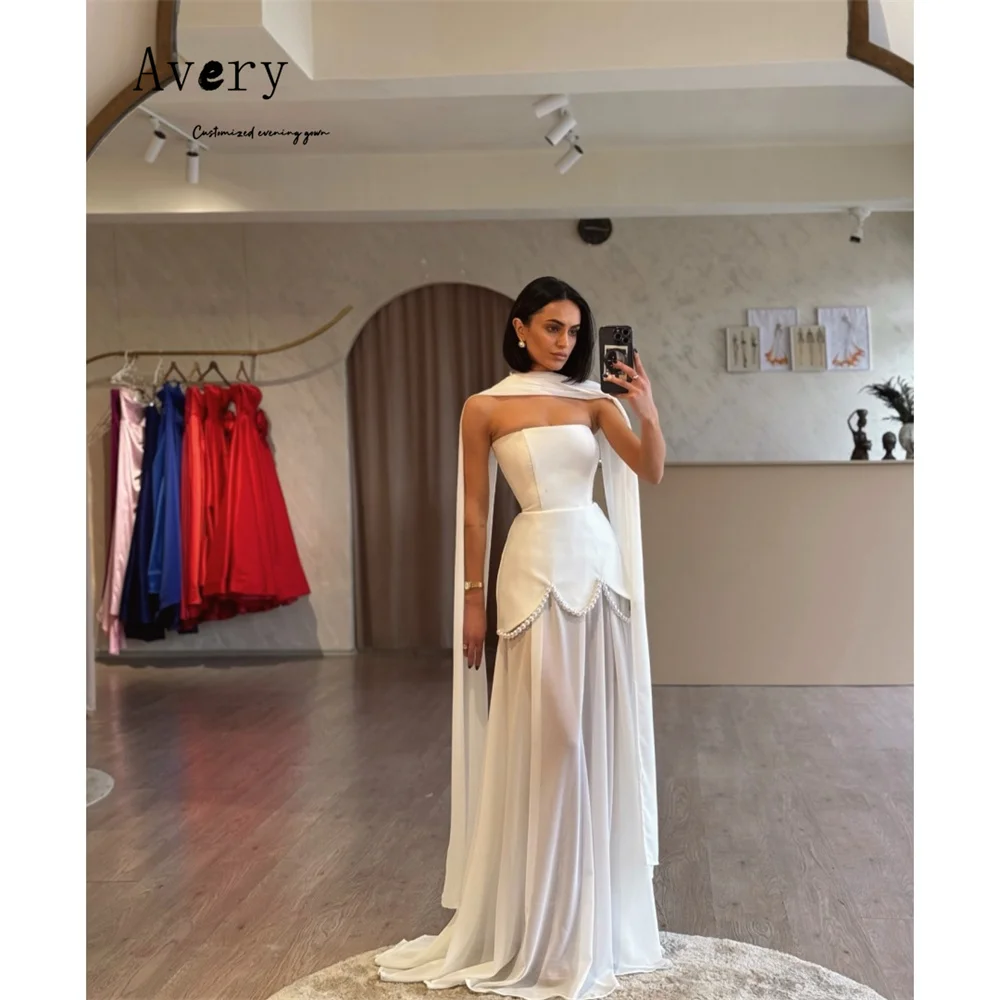 Avery Custom White Beaded Sleeveless Off the Shoulder Long Elegant Evening Party Dresses 2025 Woman Luxury Evening Dress Women's