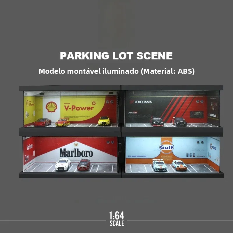 合金製カーモデルガレージ駐車場シーン-64スケール-スチールフレーム-コレクタブルトイ-シミュレーション自動車保管装飾
