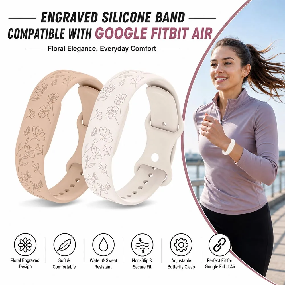 Engraved Silicone Band Compatible with Google Fitbit Air Strap Fitness Tracker Sport Replacement Wristband for Google Fitbit Air